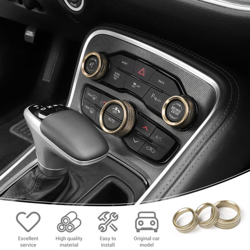 AC Volume Switch Knob Trim Ring Compatible with Dodge Charger 2011+/Challenger 2015+/RAM 2012-2017/Durango 2016-2022/Chrysler 300C 2011+, Aluminum...