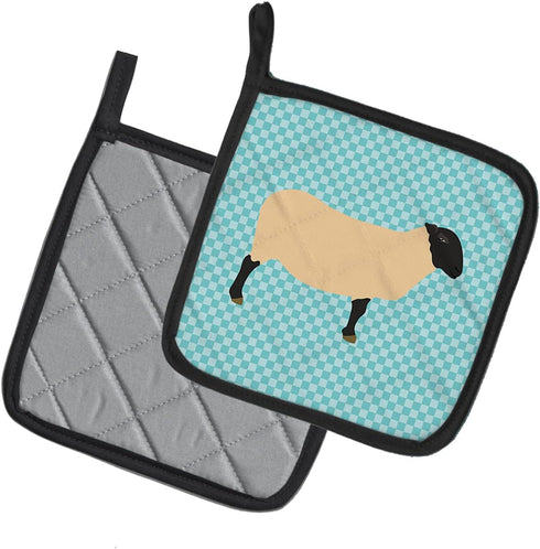 Caroline's Treasures BB8146PTHD Suffolk Sheep Blue Check Pair of Pot Holders Kitchen Heat Resistant Pot Holders Sets Oven Hot Pads for Cooking Bak...