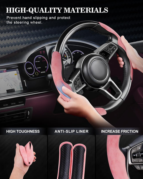 2Pcs Steering Wheel Cover Anti-Skid Segmented Car Accessories for Girls and Women?Leather Universal Fit Car Steering Wheel Cover (Pink)...