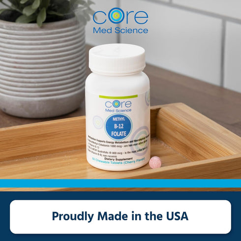 Core Med Science Methyl B12 Folate Supplement for Women & Men - 5-MTHF Pills Support Mood, Cognitive, & Heart Health - Methylfolate Vitamin B9 for...