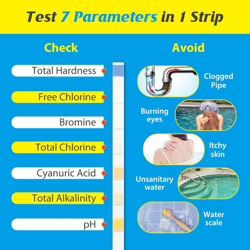 Swimming Pool Test Strips 100Count: Easy@Home 7-Way Accurate Water Chemicals Testing Kit for Chlorine, Bromine, Hardness, pH, CYA, Alkalinity...