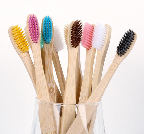 10 Pcs Soft Bristles Bamboo Toothbrush for Adults, Biodegradable Natural Bamboo Charcoal Toothbrushes, Eco Friendly Color Bristle Wood Tooth Brush...