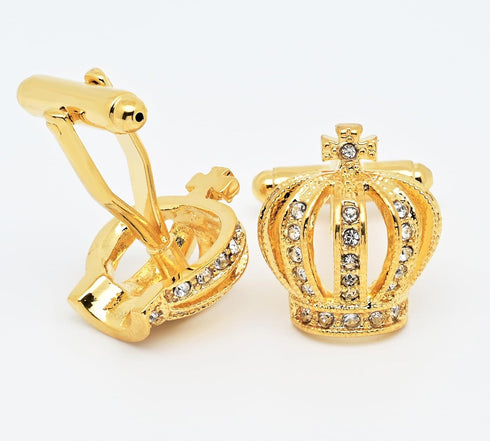 Golden Royal Crown Mens Cufflinks In Gift Case Novelty Crown with Crystals Cufflinks for Men Jewelry for Wedding Party Business Birthday Anniversa...