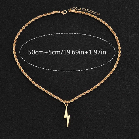 Lightning Bolt Necklace Gold Thunder Pendant Necklace Vintage Lightning Charms Rope Chain Necklace Long Sweater Chain Necklace Jewelry for Women M...