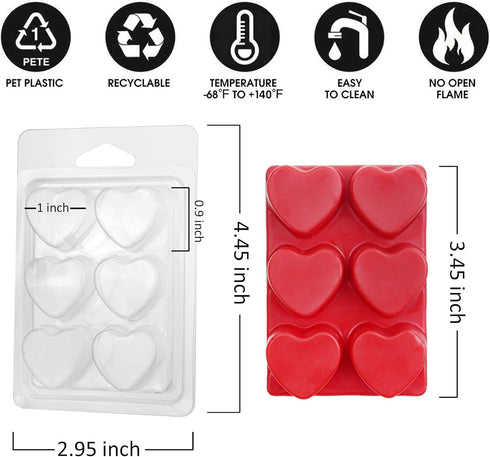 MILIVIXAY Wax Melt Containers-6 Cavity Clear Empty Plastic Wax Melt Molds-25 Packs Heart Shape Clamshells for Tarts Wax Melts....