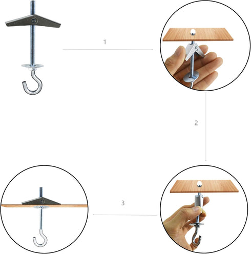 Alovexiong 4 Pack Carbon Steel Plasterboard Ceiling Hooks Spring Toggle Wing Bolts Hanger Wall Ceiling Installation Cavity Wall Fixing Anchors Cei...