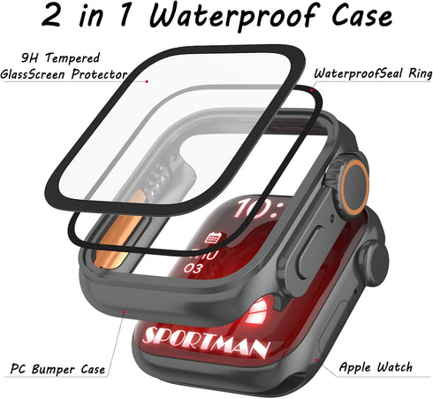 Apple Watch Waterproof Case Compatible for Apple Watch SE 4 5 6 7 8 45MM 44MM 41MM 40MM with Tempered Glass Screen Protector, Full Protection PC M...