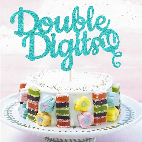 Double Digits Cake Topper, 10th Birthday Cake Topper, Double Digits Tenth Birthday Party Cake Supplies Decorations (Green)...