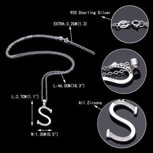 EVER FAITH 925 Sterling Silver CZ Cursive Initial 26 Letters Alphabet Adjustable Pendant Necklace Clear...
