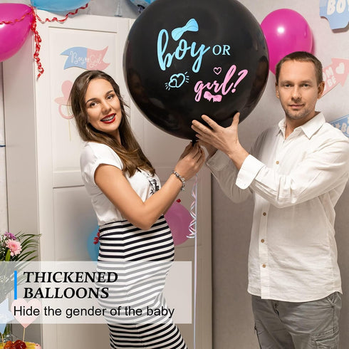 Thickened Gender Reveal Balloon - 2pcs Gender Reveal Confetti Balloons with Pink and Blue Confetti – 36 Inch Black Gender Reveal Balloons Perfect ...