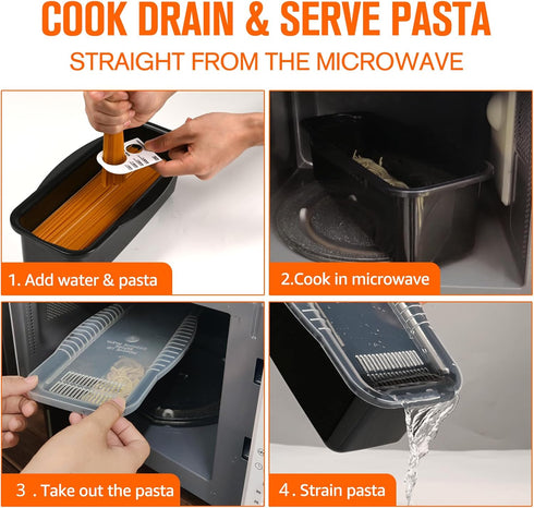 Microwave Pasta Cooker with Strainer Lid- Quickly Spaghetti Cooker- No Sticking or Waiting For Boil- Perfect Make Pasta Every Time- For Dorm, Kitc...