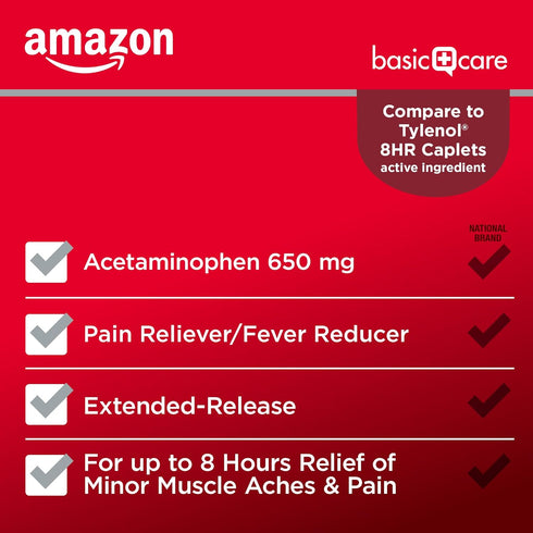 Amazon Basic Care Acetaminophen Extended-Release Tablets, 650 mg, 100 Count...