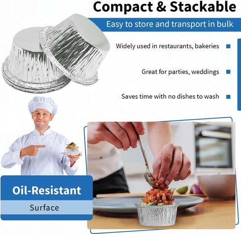 Angel's Peel Lounge Disposable Ramekins - Durable cup cake pans for baking - Aluminum Foil Ramekin for Tart, Appetizer-Utility, Muffin, Souffle, o...