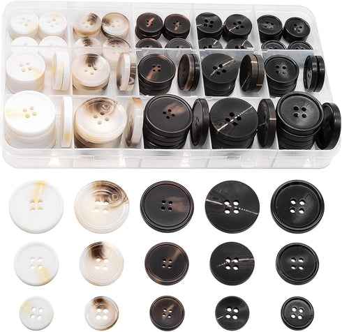 110Pcs Mixed Sewing Buttons, 4-Hole Craft Round Blazer Buttons, 5 Color 3 Size(15mm,20mm,25mm) Suit Coats Resin Button, Suitable for Variety Cloth...