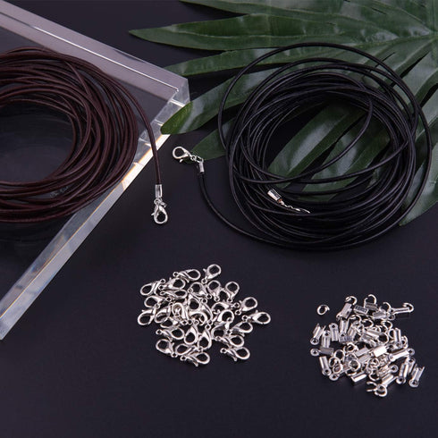 WXJ13 Genuine Leather Cord, 10 Meters 2 mm Wide Black and Coffee Leather Cord and 150 Pieces Jewelry Findings Necklace Cord String for Jewelry Mak...
