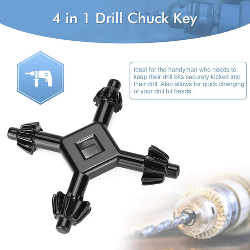 4 Way Chuck Key, Professional Master Chuck Key, Steel Replacement Drill Chuck Key, 4 in 1 Multifunctional Drill Chuck Key Fit Drill Power Tool Cor...