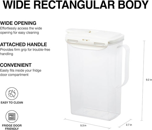 LocknLock Aqua Fridge Door Water Jug with Handle BPA Free Plastic Pitcher with Flip Top Lid Perfect for Making Teas and Juices, 2 Quarts, Ivory...