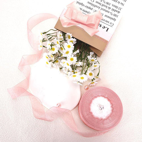 Pink Ribbon for Flower Bouquet 1 Inch 50 Yards Sheer Mothers Day Gift Basket Ribbon Tulle Ribbon for Gift Wrapping Ribbons for Crafts Ribbon for H...