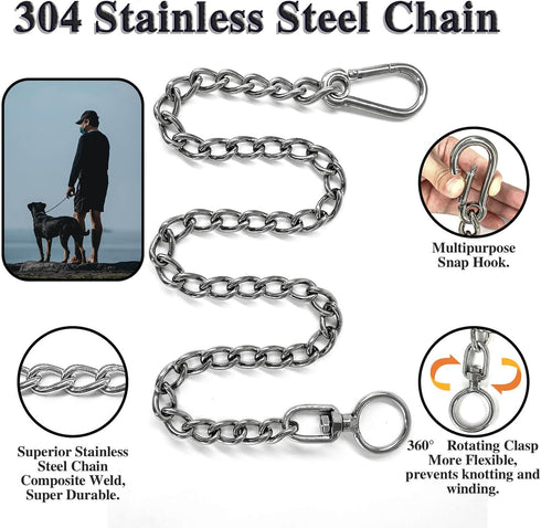 Dog Chain Leash, 304 Stainless Steel Dog Short Lead Metal Heavy Duty Chain DIY Double Dog Leashes Self-Assembly Leashes Extension&Coupler. (304 S/...