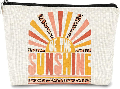 Makeup Bags for Women Gift,Be The Sunshine Retro Pink Leopard Inspirational Cosmetic Bag Makeup Bag Gift for Teen Girls,Birthday Christmas Gifts f...