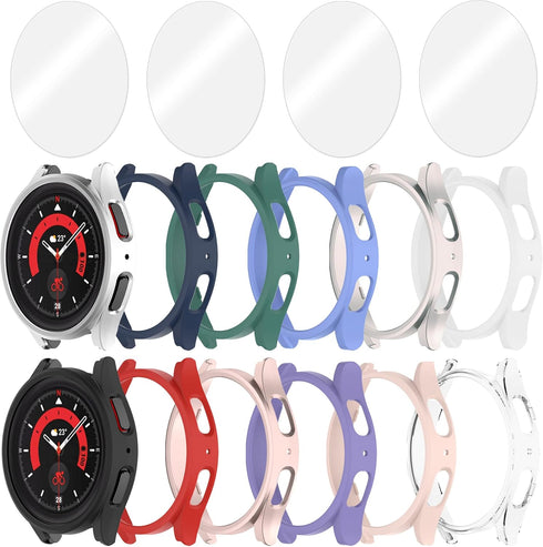 12+4 Pack Case for Samsung Galaxy Watch FE/5/4 44mm with Tempered Glass Screen Protector, Waterproof Hard PC Bumper Scratch Resistant Protective C...