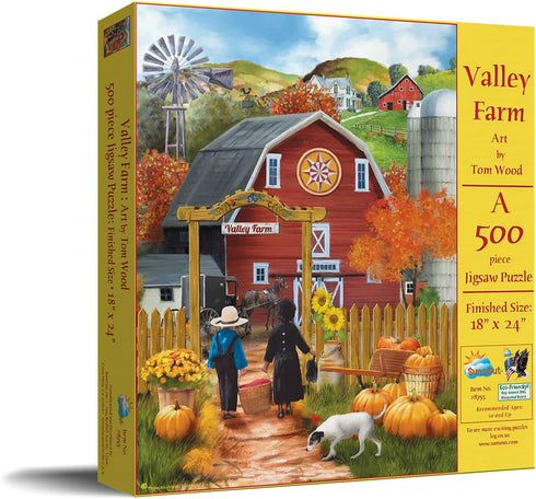 SUNSOUT INC - Valley Farm - 500 pc Jigsaw Puzzle by Artist: Tom Wood - Finished Size 18" x 24" Halloween - MPN# 28755...