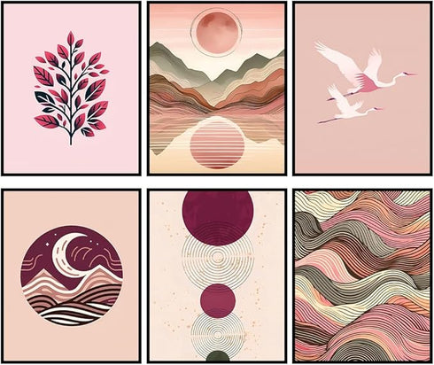 Posterizer 6 pcs-Mid Century Modern Moon, Desert Neutral Poster-Abstract & Modern Art-Landscape & Nature Art-Gift for Street Art, Mural Fans-Decor...