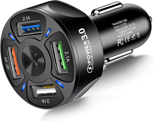 Amiss QC3.0 Car Charger Adapter, 4 Ports USB Car Charger, Fast Charging Electronic Devices with USB Interface, Car Interior Accessories, Compatibl...