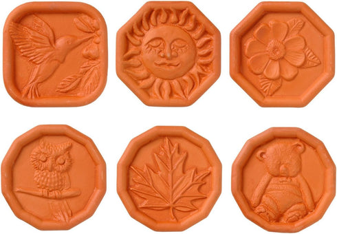 JBK Pottery Brown Sugar Savers - Set of 6 - Hummingbird, Maple Leaf, Sun, Owl, Bear, and Daisy Designs...