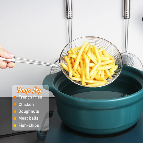 Set of 3 Spider Strainer Stainless Steel Skimmer Spoon for Cooking and Frying Spaghetti Pasta Food Solid Kitchen Utensils Metal Ladle with Handle ...