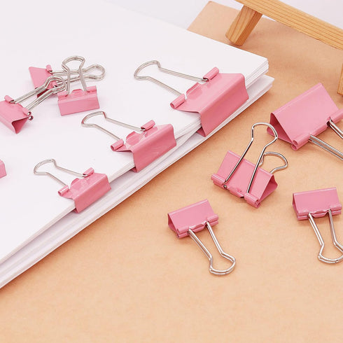Pink Binder Clips Paper Clamps, Assorted Sizes Set (Small, Medium, Large) for Office School and Home Supplies...