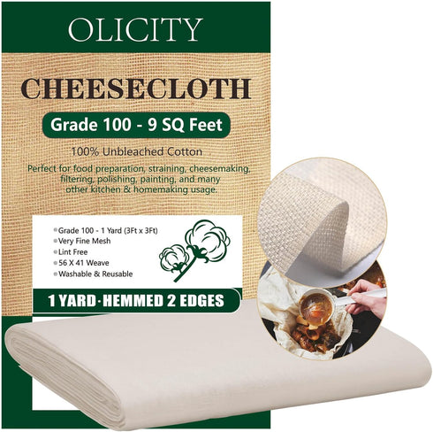 Cheese Cloths, Grade 100, 36x36Inch, 9 Sq Feet,Hemmed 2 Edges Cheese Cloth Fabric Fine Mesh Cloth,Reusable 100% Cotton Unbleached Muslin Cheeseclo...