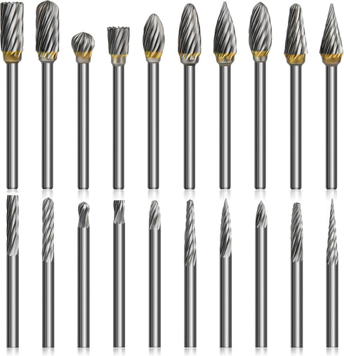 20PCS 1/8 Shank Tungsten Carbide Burr Set Diamond Files HRA85 Rotary Tool Accessory Kit, Accessories for Dremel Rotary Drill Air Die Grinder, Grav...