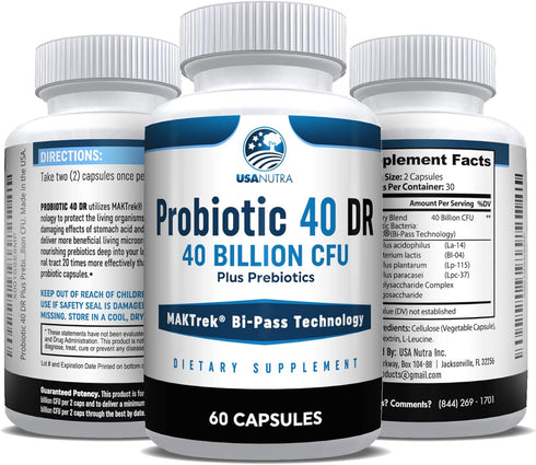 Probiotics for Women and Men 40 billion CFUs Living Probiotics 20x more effective wth Maktrek...