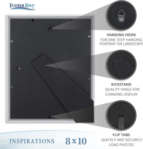 Icona Bay 8x10 Picture Frames (Silver, 6 Pack), Beautifully Detailed Molding, Contemporary Picture Frame Set, Wall Mount or Table Top, Inspiration...