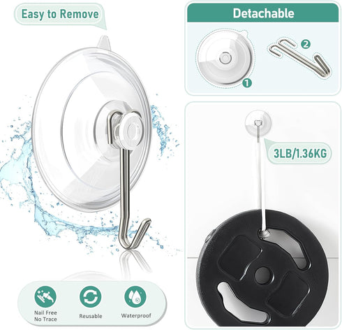 HangerSpace Suction Cup Hooks, Upgrade 1.77 Inches Clear PVC Window Suction Cups with Metal Hooks Removable Small Suction Cups for Glass Kitchen B...
