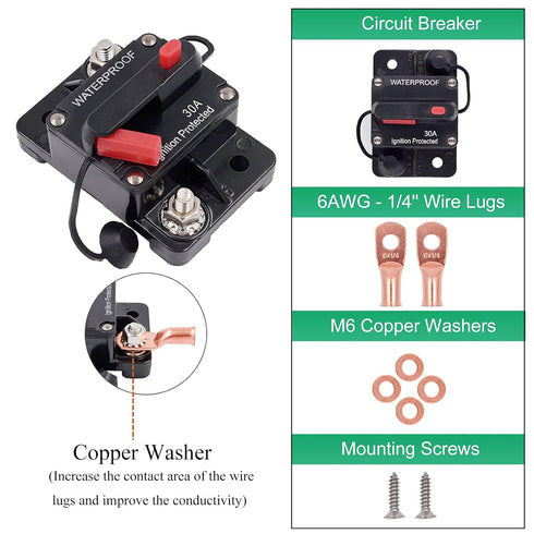 30 Amp Circuit Breaker with Manual Reset for Car Audio/RV Solar/Boat Trolling Motor/Truck Inverter/Marine Amplifier, DC 12V- 48V Circuit Protector...