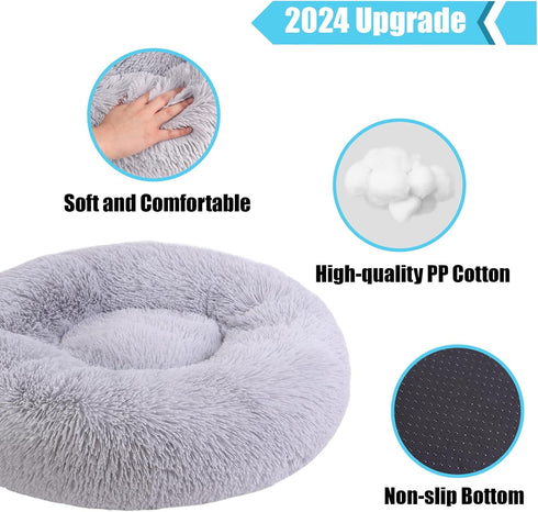Calming Dog Bed, Pet Beds for Small Dogs, Cat Beds for Indoor Cats, Fluffy Faux Fur Plush Small Dog Bed, Washable Puppy Bed with Anti-Slip Bottom,...