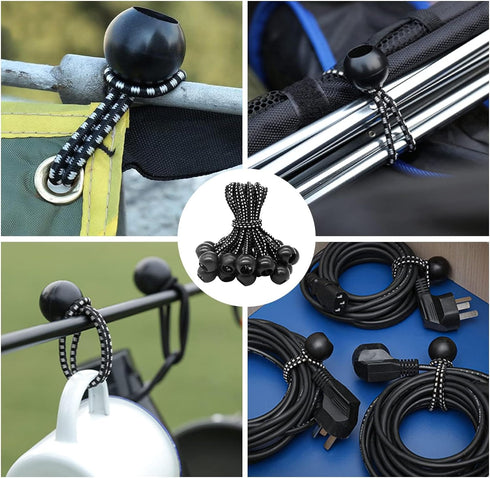 Pack of 25 Bungees with Ball (Black and White 150 mm) for Tents, Tarpaulins, Posters, Tarpaulin Tensioners, Expander Loops, Tarpaulin Holder, Tarp...