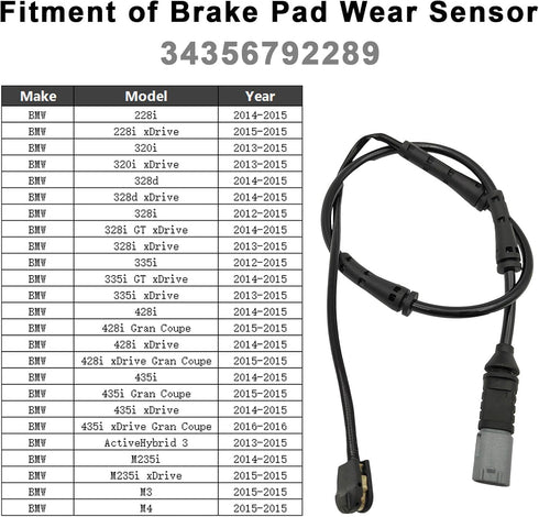Front and Rear Brake Pad Wear Sensor 34356792289 for BMW 228I 320I 328I 335I 428I 435I M235I M3 M4...
