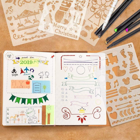 36 PCS Plastic Journal Stencils for Bullet Junk Journal Notebook Diary Drawing Scrapbook Journal Stencil Templates 4x7 Inch...