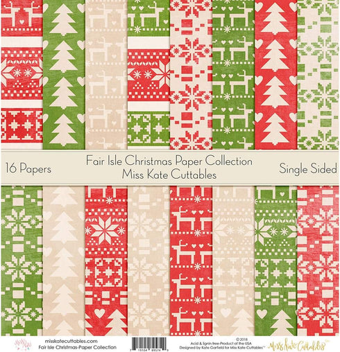 Miss Kate Cuttables Pattern Paper Pack - Fair Isle Christmas - Scrapbook Premium Specialty Paper Single-Sided 12"x12" Collection Includes 16 Sheet...