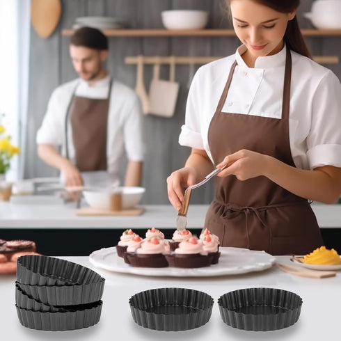 Mini Tart Pans Removable Bottom Pie Pans Mini Quiche Pans for Baking Tartlet Tart Mold 5 Inch Carbon Steel Reusable Baking Tools Black Round Set o...