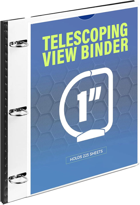 WOT I Telescoping 3 Ring Binder 1 Inch 1PC - White, Flexible Binder with Expandable Spine+Customized Front Cover+Clear Catalog Pocket, Holds 225 S...
