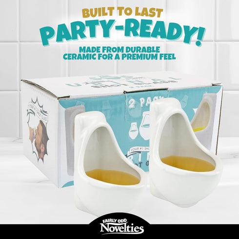 Fairly Odd Novelties Ceramic Urinal Shot Glasses, Set of 2, 1.5oz - Perfect Gag, White Elephant, Novelty Party Gift...