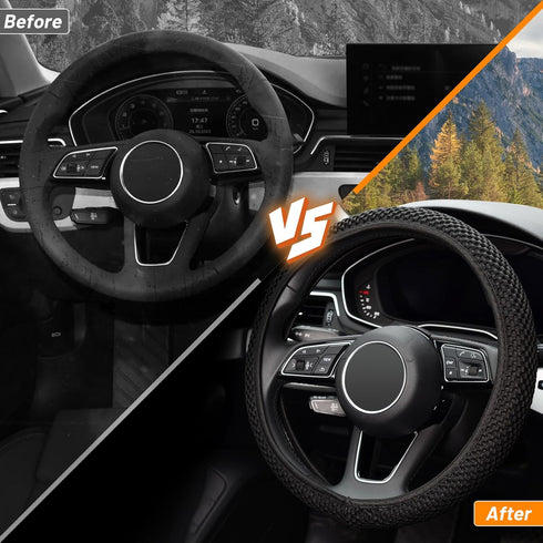 KAFEEK Elastic Stretch Steering Wheel Cover,Warm in Winter and Cool in Summer, Universal 15 inch, Microfiber Breathable Ice Silk, Anti-Slip, Odorl...
