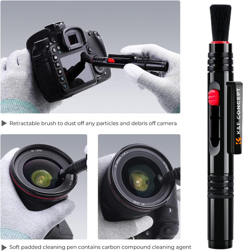 K&F Concept Lens Cleaning Pen with Soft Brush, Double-Sided Carbon Head for Camera Lens, Optical Lens, Glasses, Cosmos/Valve Index /PS4 PS5 VR Hea...