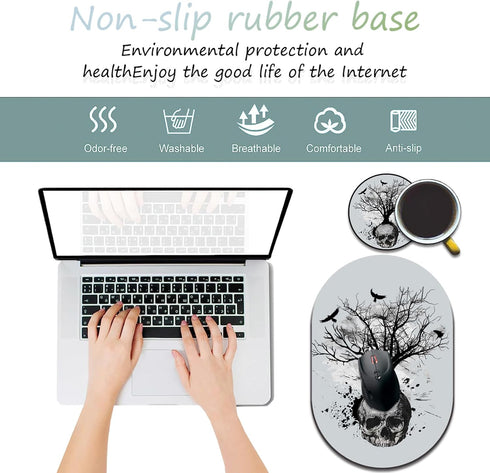 Desktop Non-Slip Mouse Pad and Coaster Combination, Personality Mouse Pad Pattern, Suitable for Office and Home Mouse Pad, Black and White Skull H...