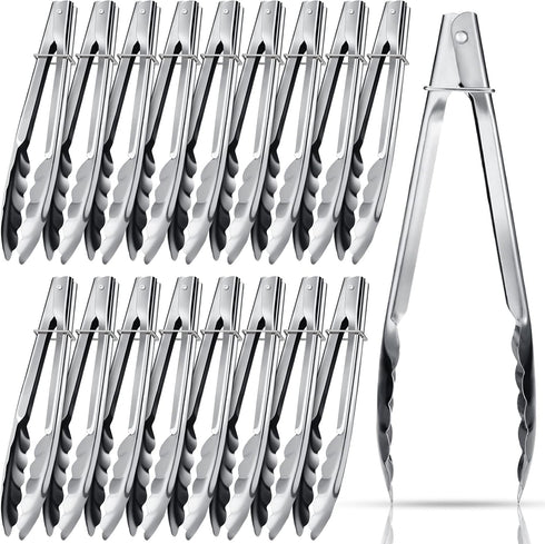 Stainless Steel Kitchen Tongs Set Cooking Tongs with Sliding Rings 7 Inch Metal Kitchen Tongs Small Clam Shell Cooking Tongs Non Slip Food Tongs f...