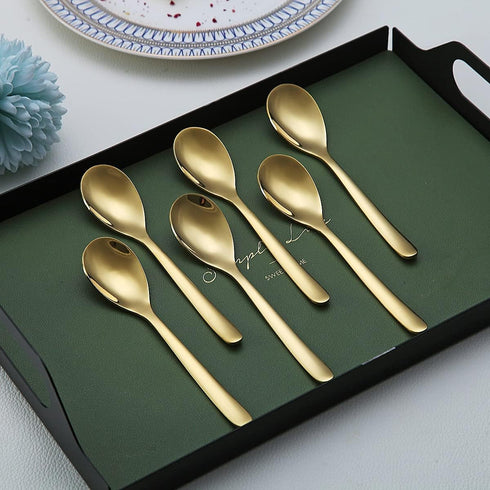 Gold Demitasse Espresso Spoons, 5.5'' Mini Coffee Spoons, Stainless Steel Small Spoons,Tea Spoons for Dessert, Set of 6, Dishwasher Safe...